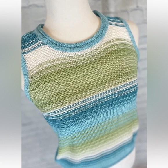 Norton McNauchton Petites Med Blue Green Crochet Sleeveless Sweater Tank Top MP - Picture 11 of 14